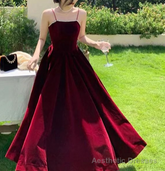 Burgundy A-Line Spaghetti Straps Elegant Long Prom Dress Formal Party Dress